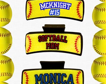 Personalize Softball Glitter Hair Clip