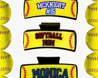 Personalize Softball Glitter Hair Clip