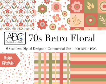 70s Retro Floral Digital Print