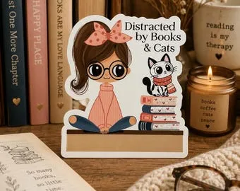 Distracted by Books and Cats Sticker