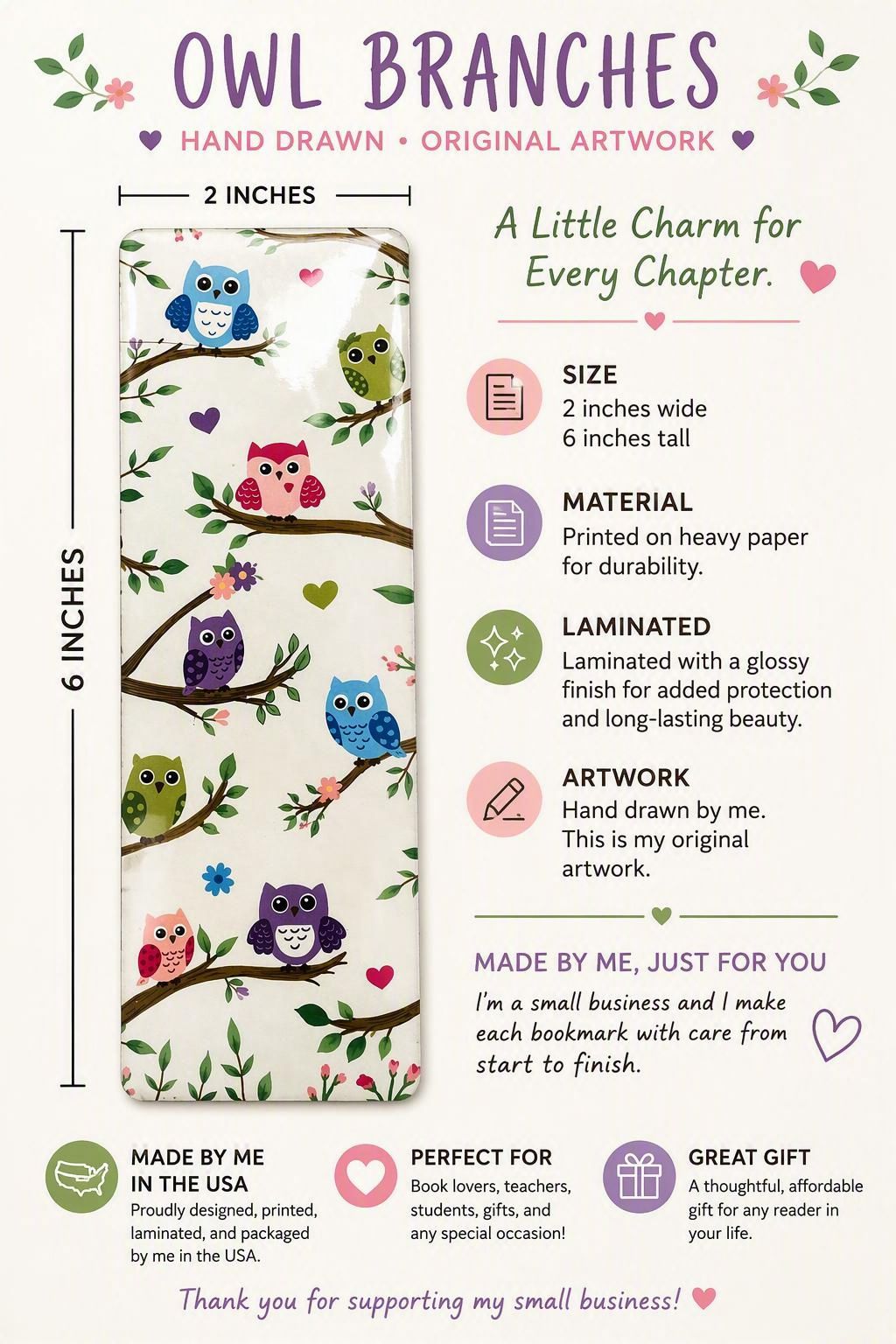 Whimsical Owl Bookmark